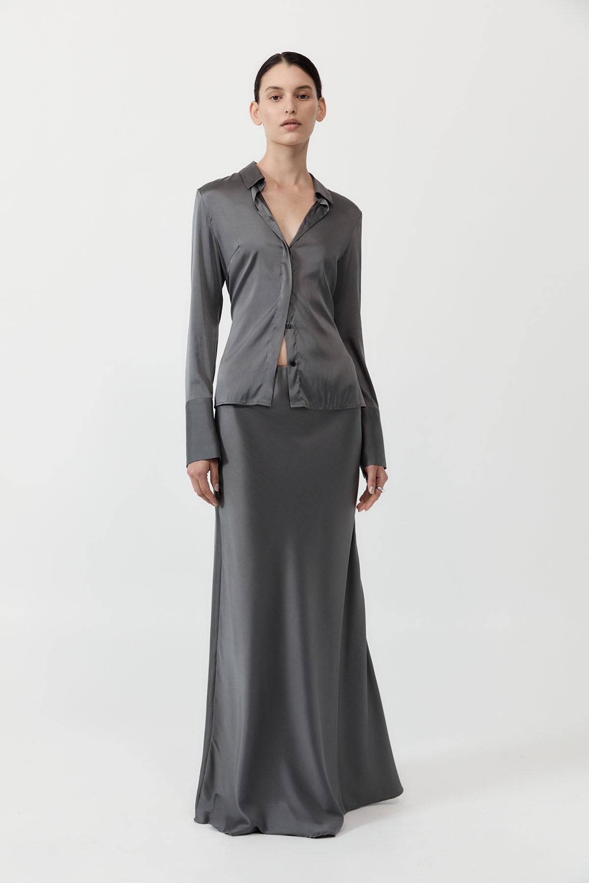 St. Agni | Soft Silk Maxi Skirt - Pewter Grey
