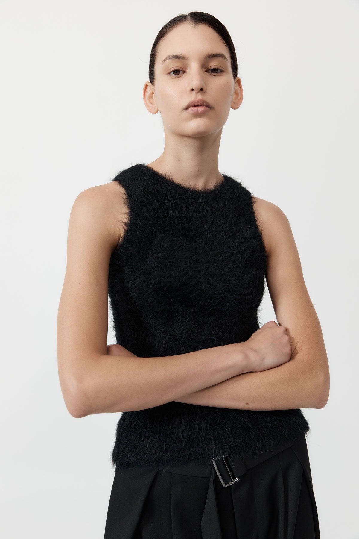 ST.AGNI/25SS/Sheer Leather Trim Top/ノースリーブブラウス/S/コットン/BLK St. Agni | Off Shoulder Top - Black