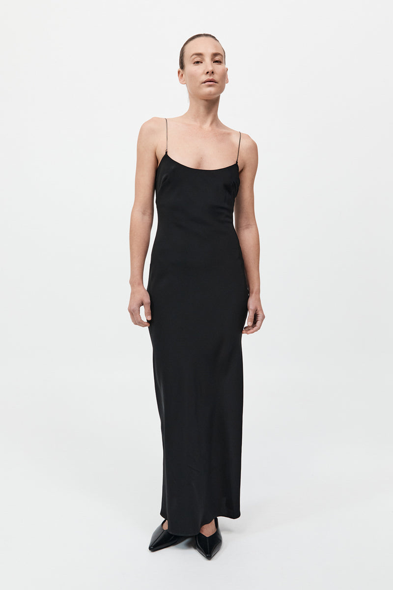 Agni Fine Chain Silk Slip Dress Black