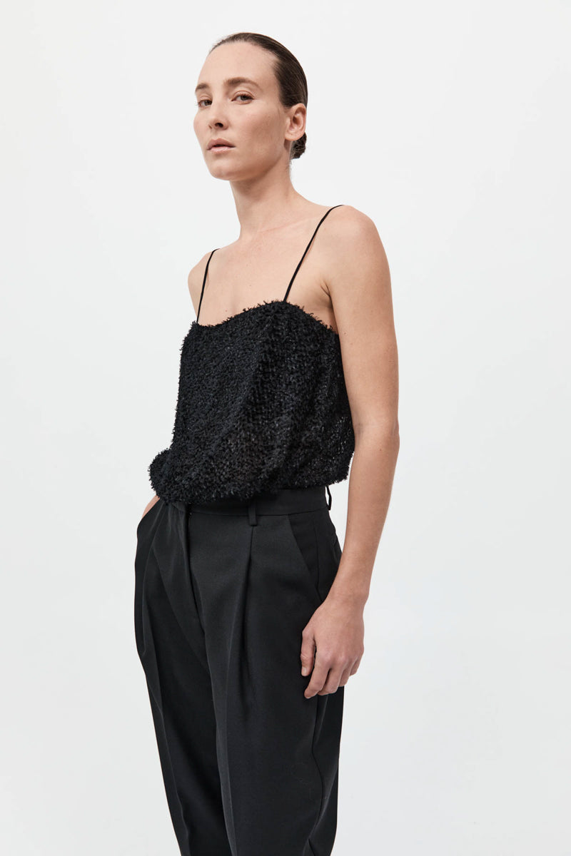St. Agni | Feathered Silk Cami - Black