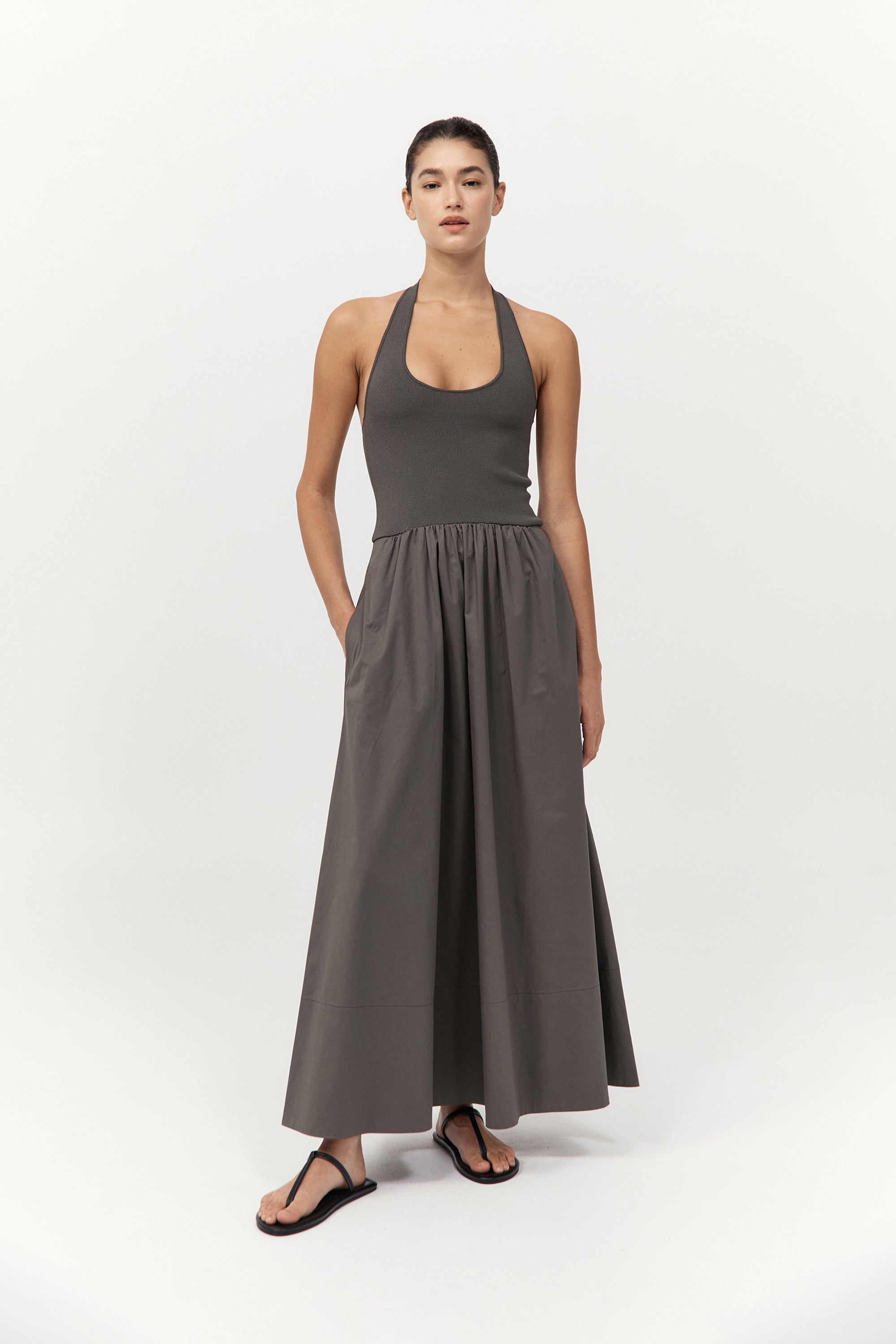 St. Agni | Halter Gathered Dress - Khaki St. Agni | Halter Gathered Dress - Khaki