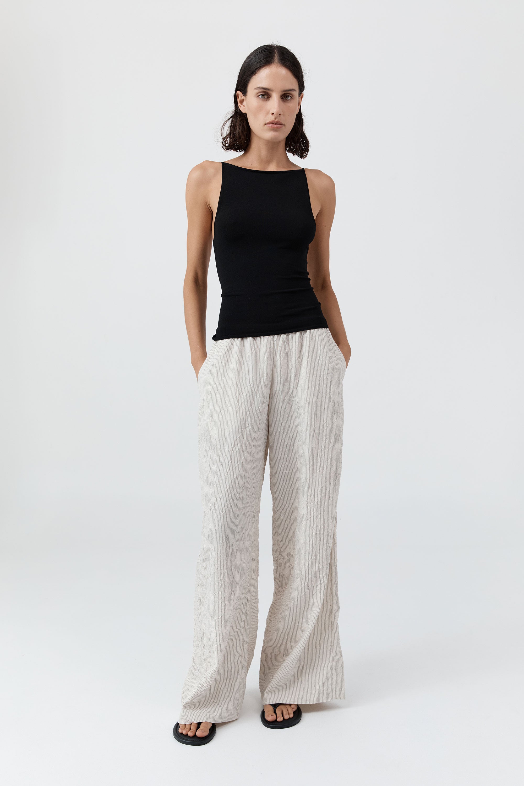 St. Agni | Relaxed Crushed Pant - Petite Pinstripe