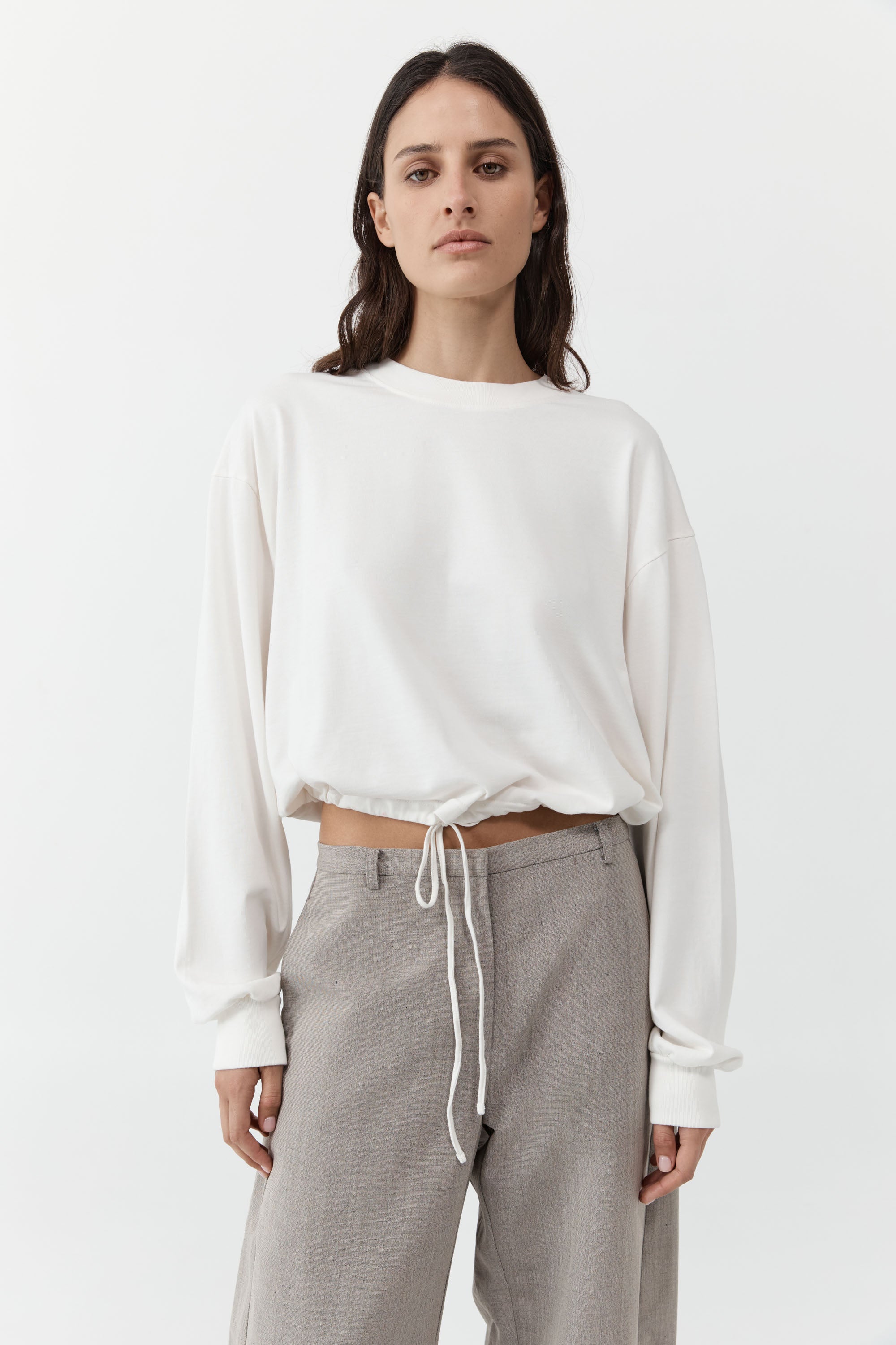 St. Agni | Drawstring Long Sleeve Top - Off White