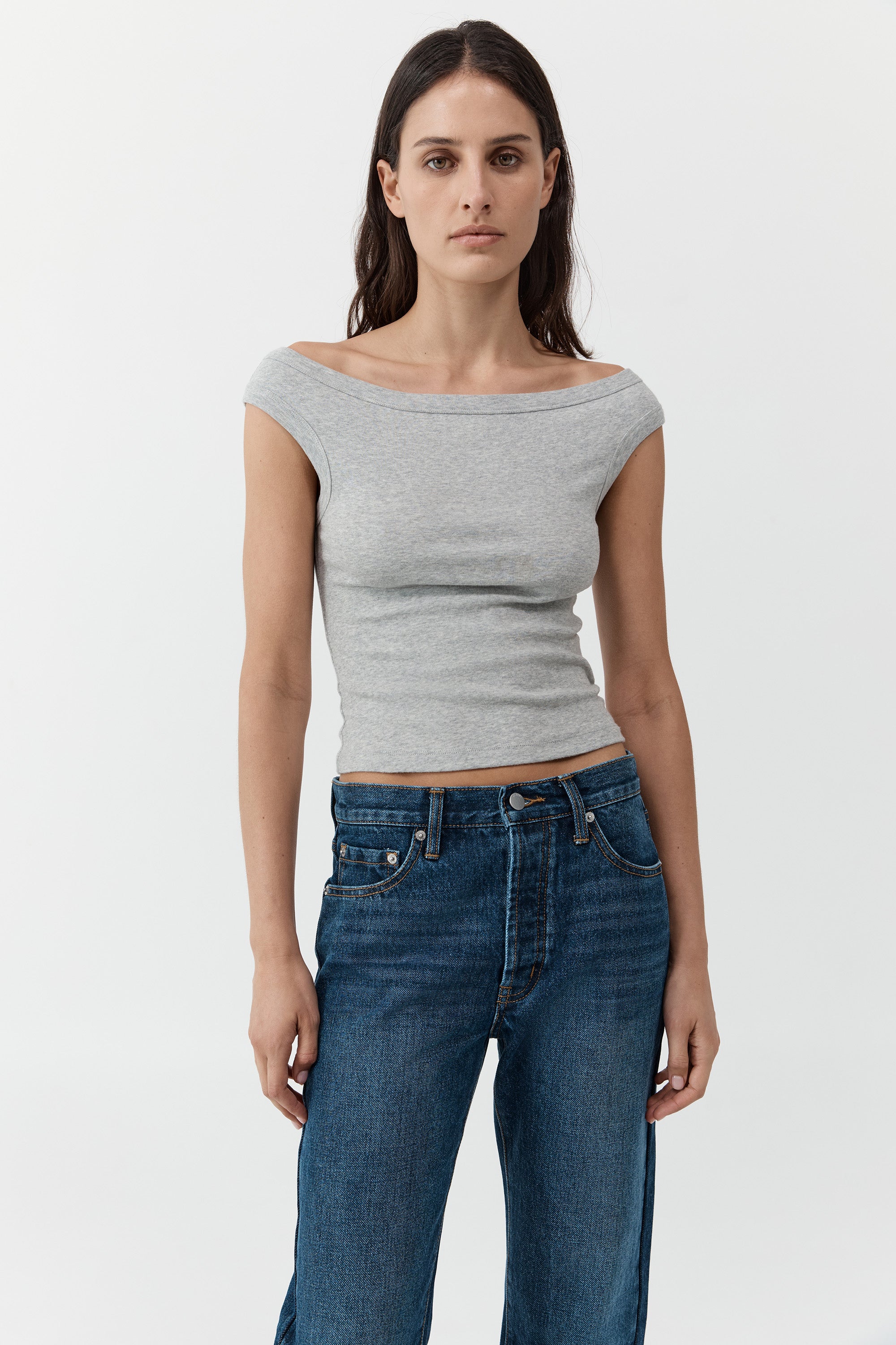 St. Agni | Organic Cotton Off Shoulder Top - Grey Marle