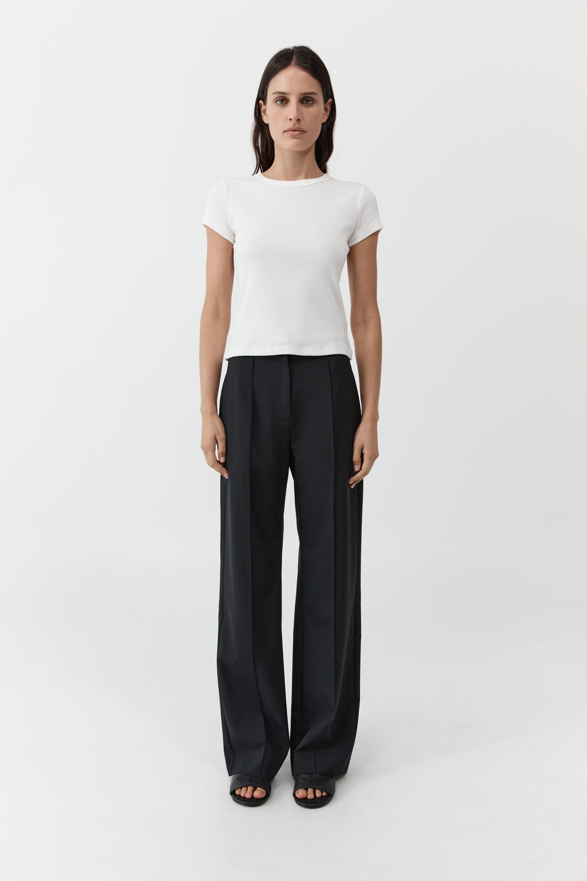 St. Agni | Wool Pinstripe Pintuck Pants - Fine Pinstripe