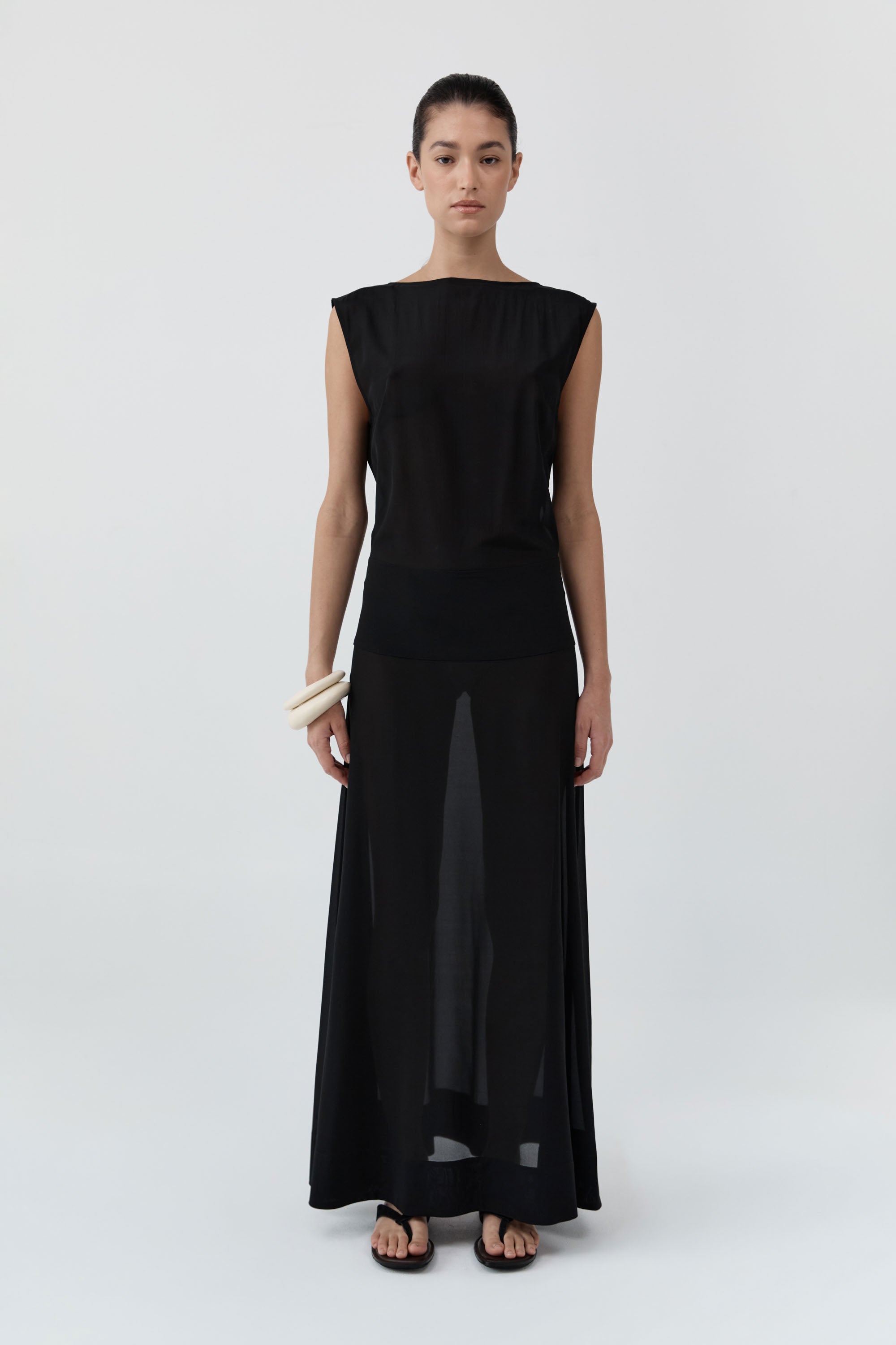 sheer silk georgette bateau neck dress Bateau-Neck Sheer Silk Georgette Midi Dress On Sale Now with Up to 63% Off