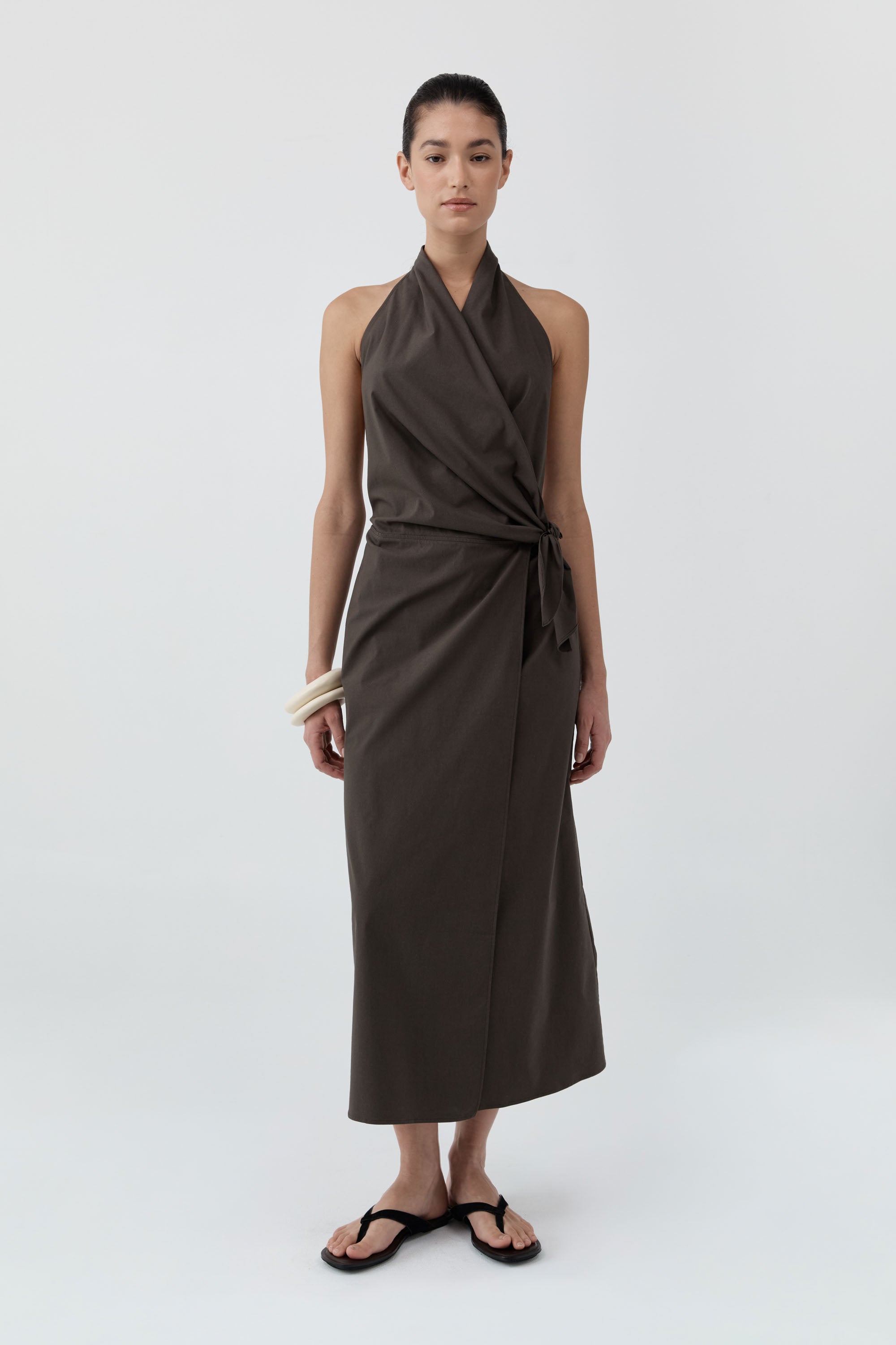 St. Agni | Halter Wrap Backless Dress - Wood