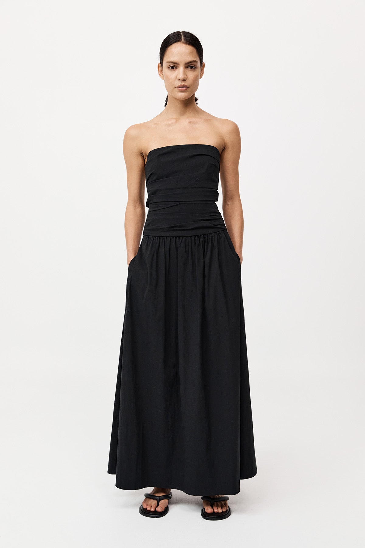 strapless black tie dress Elora Dress Black Strapless Boned Gown