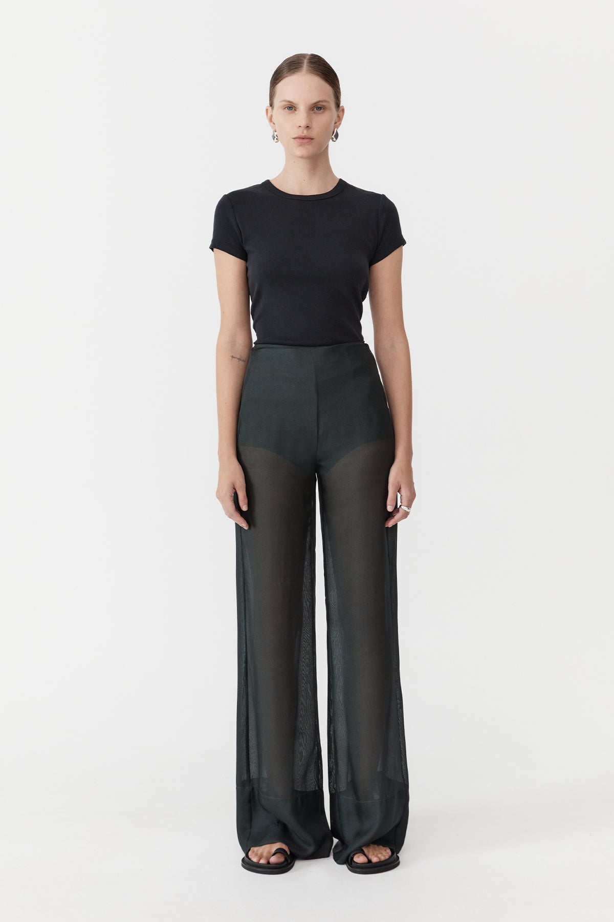 St. Agni Sheer Silk Gauze Pants Soot