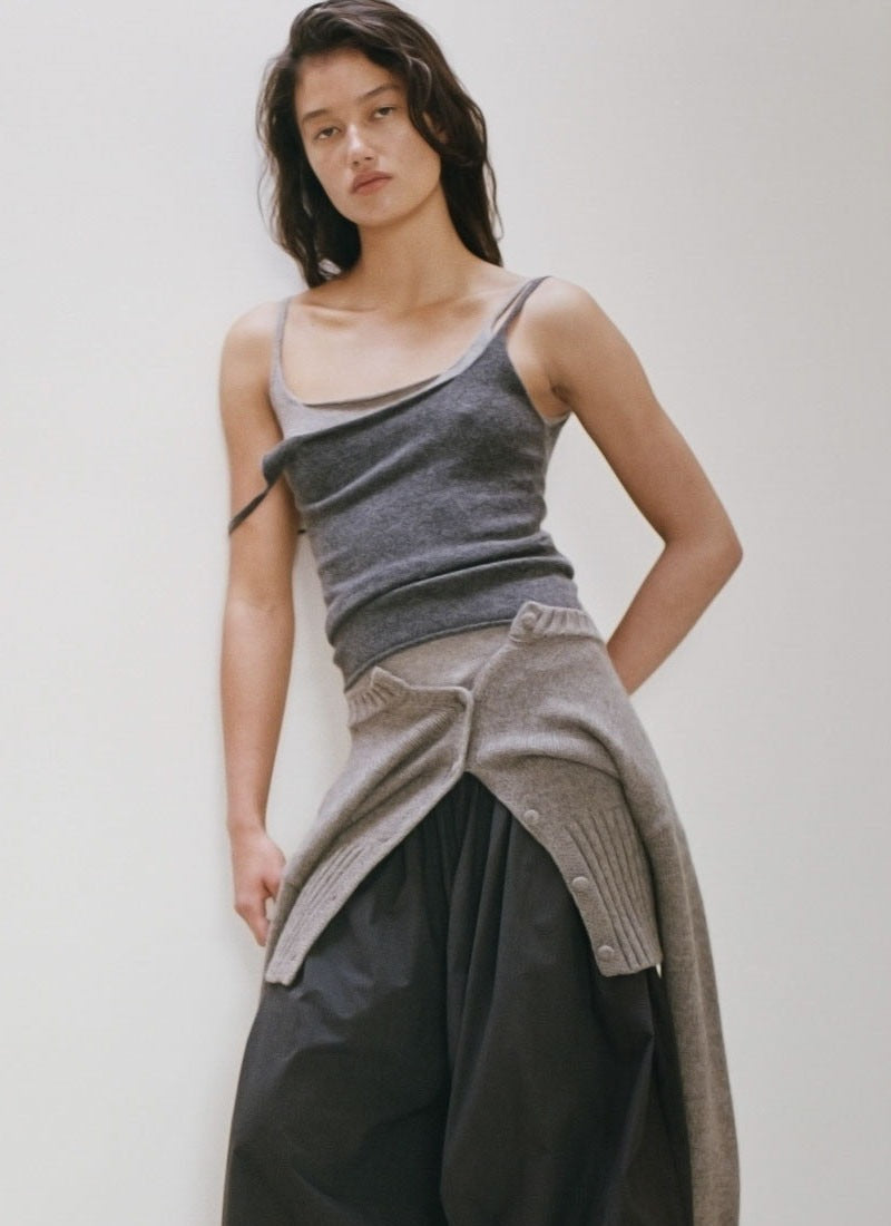 Merino Wool Slim Tank - Charcoal Melange
