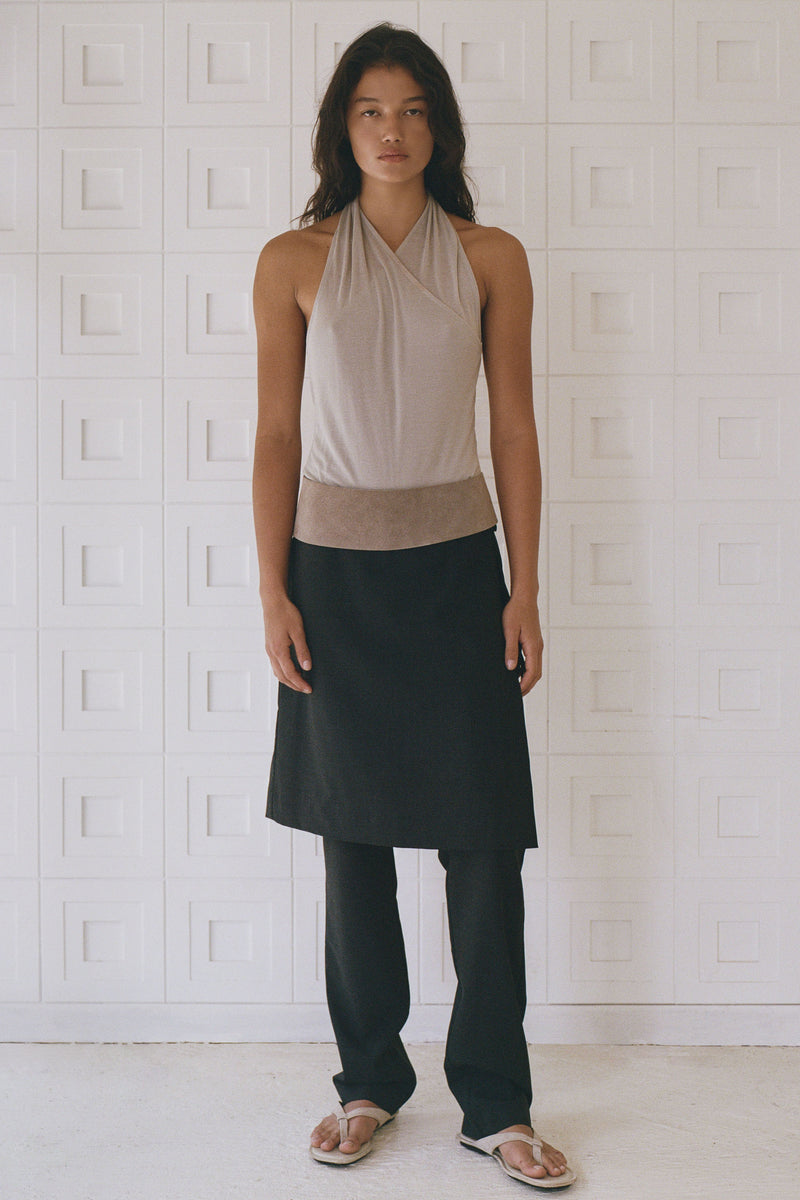 Fine Jersey Wrap Halter Top - Soft Ash