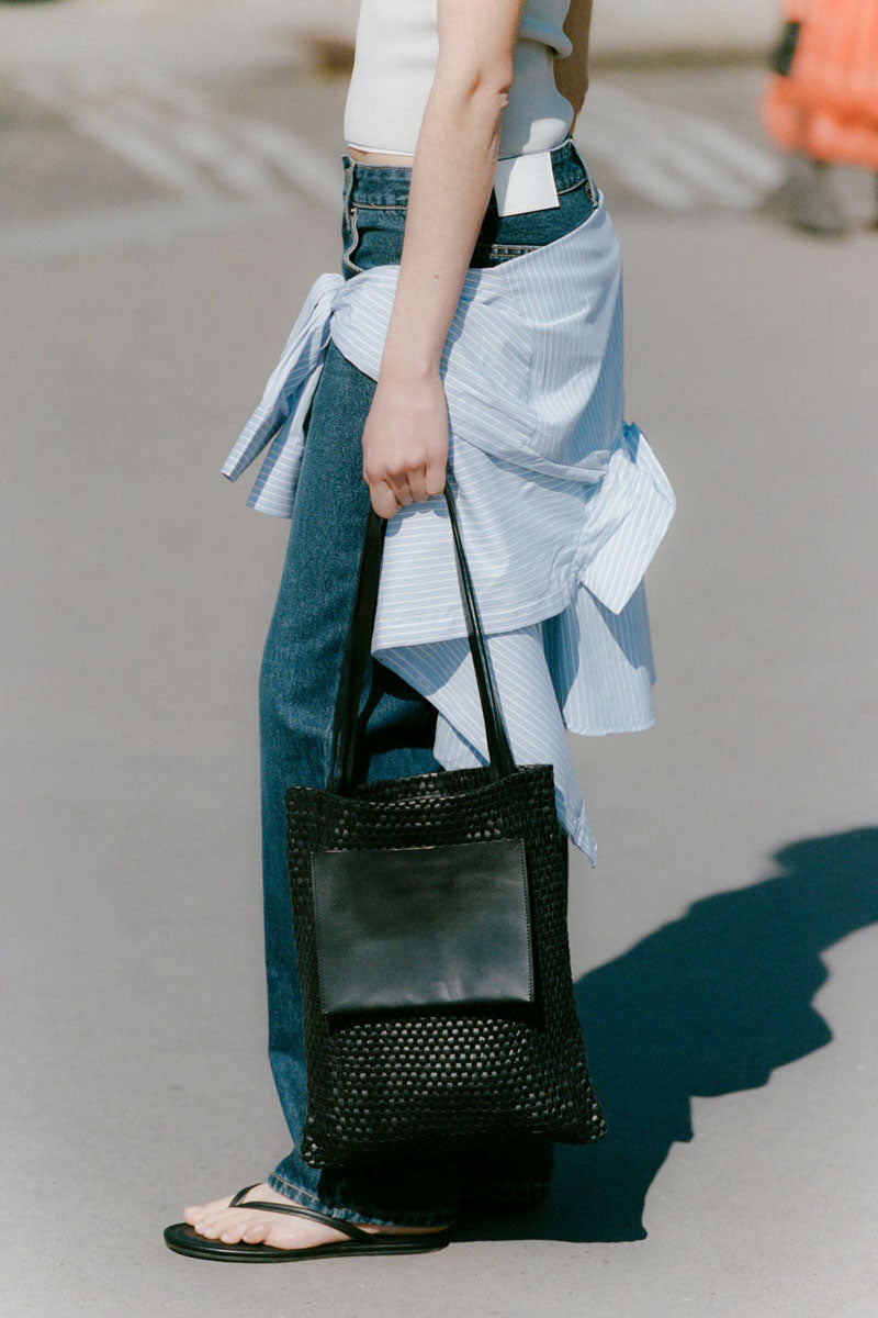 Lattice Contrast Tote - Black