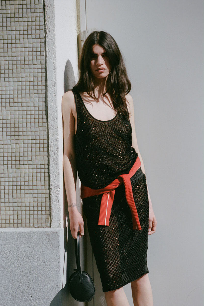 Glass Beaded Mesh Top - Jet Black
