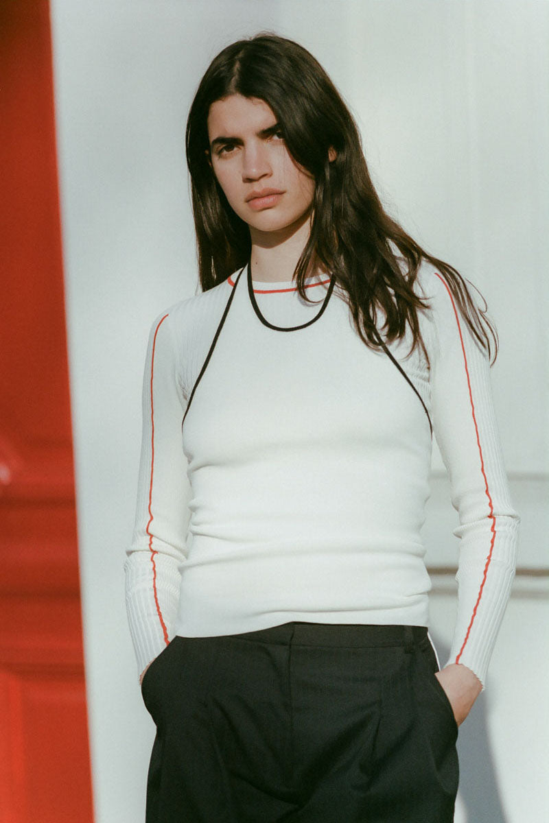 Fine Line Halter Top - Off White / Black
