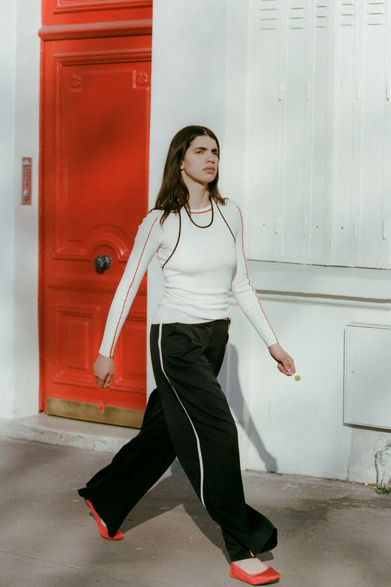 Fine Line Halter Top - Off White / Black
