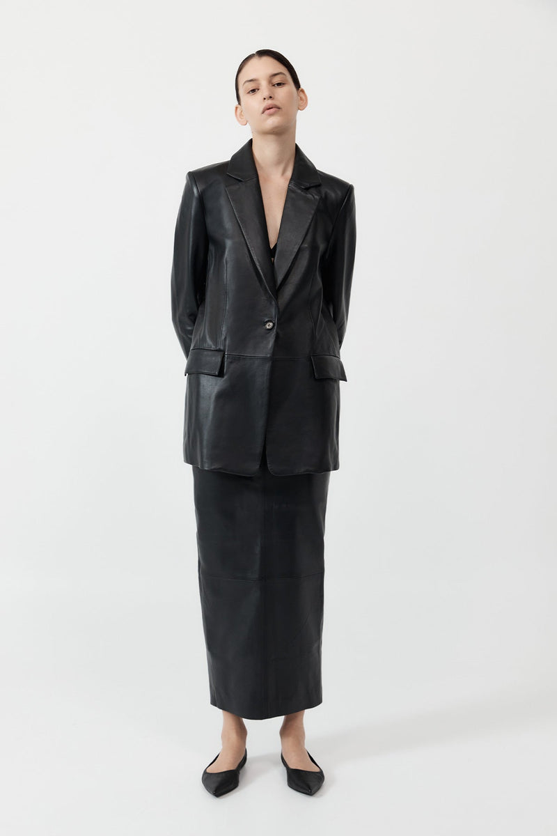 PRE-ORDER: Leather Column Skirt - Black