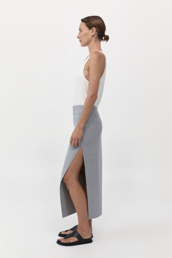 Raw Hem Midi Skirt - Grey Heather