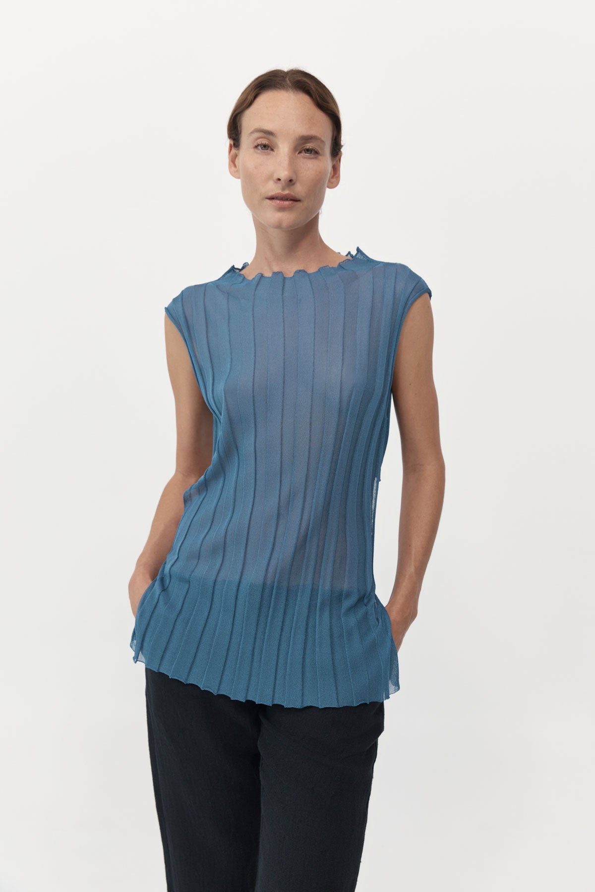 DIESEL Knit Tube Top With Metallic Effects in Blue