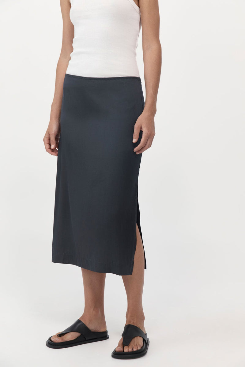 Soft Silk Midi Skirt - Washed Black
