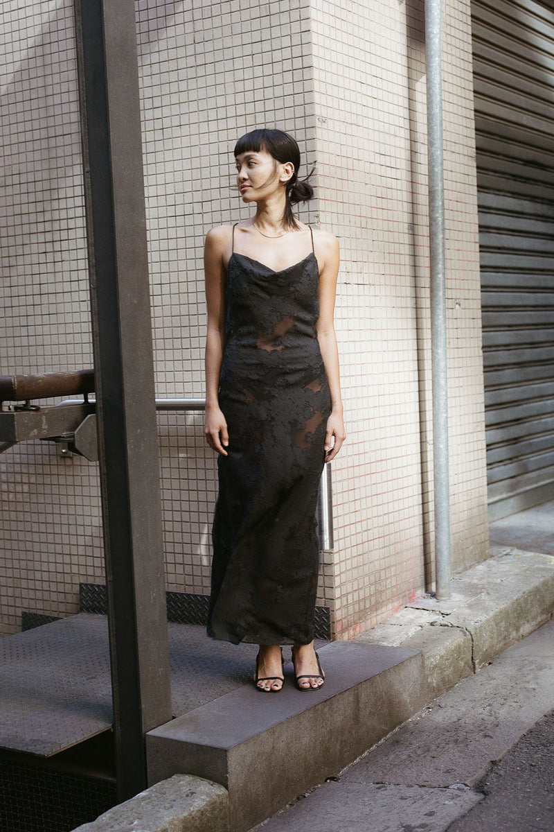 Semi Sheer Floral Dress - Black