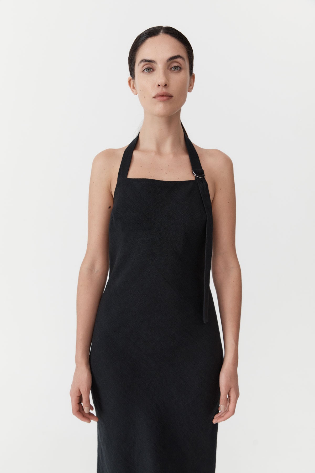 Linen Bias Maxi Dress - Black