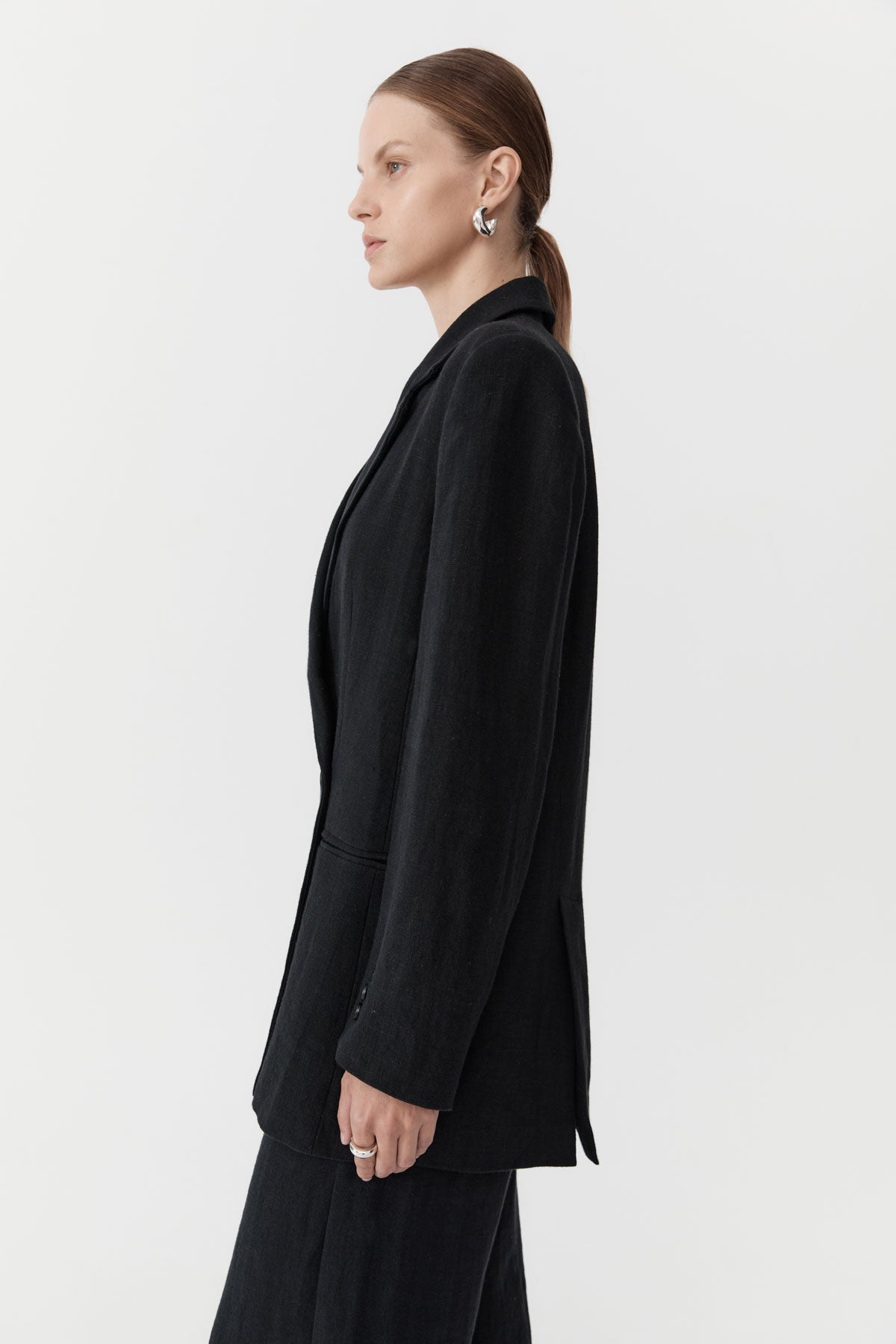 Linen Split Sleeve Blazer - Black