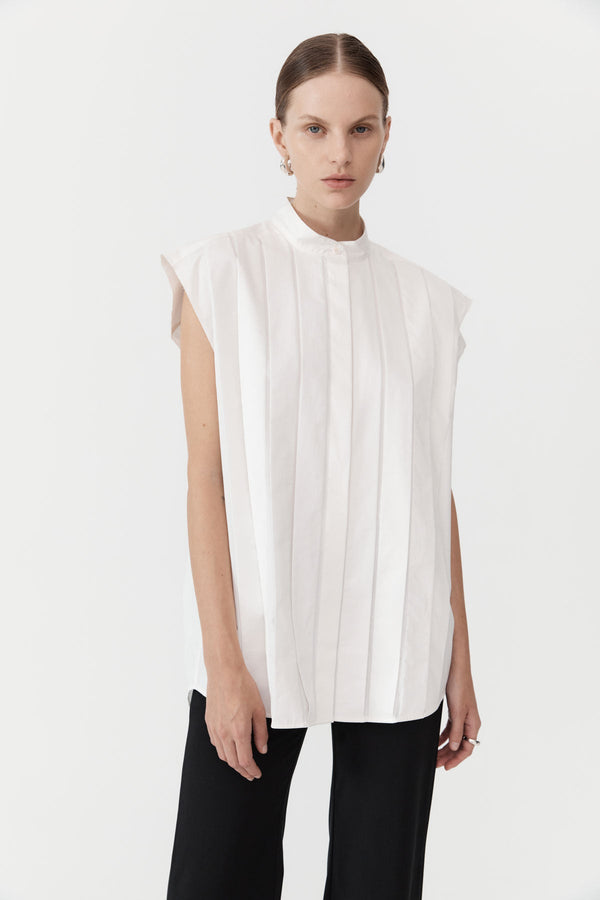 Sleeveless Tuck Detail Shirt - White