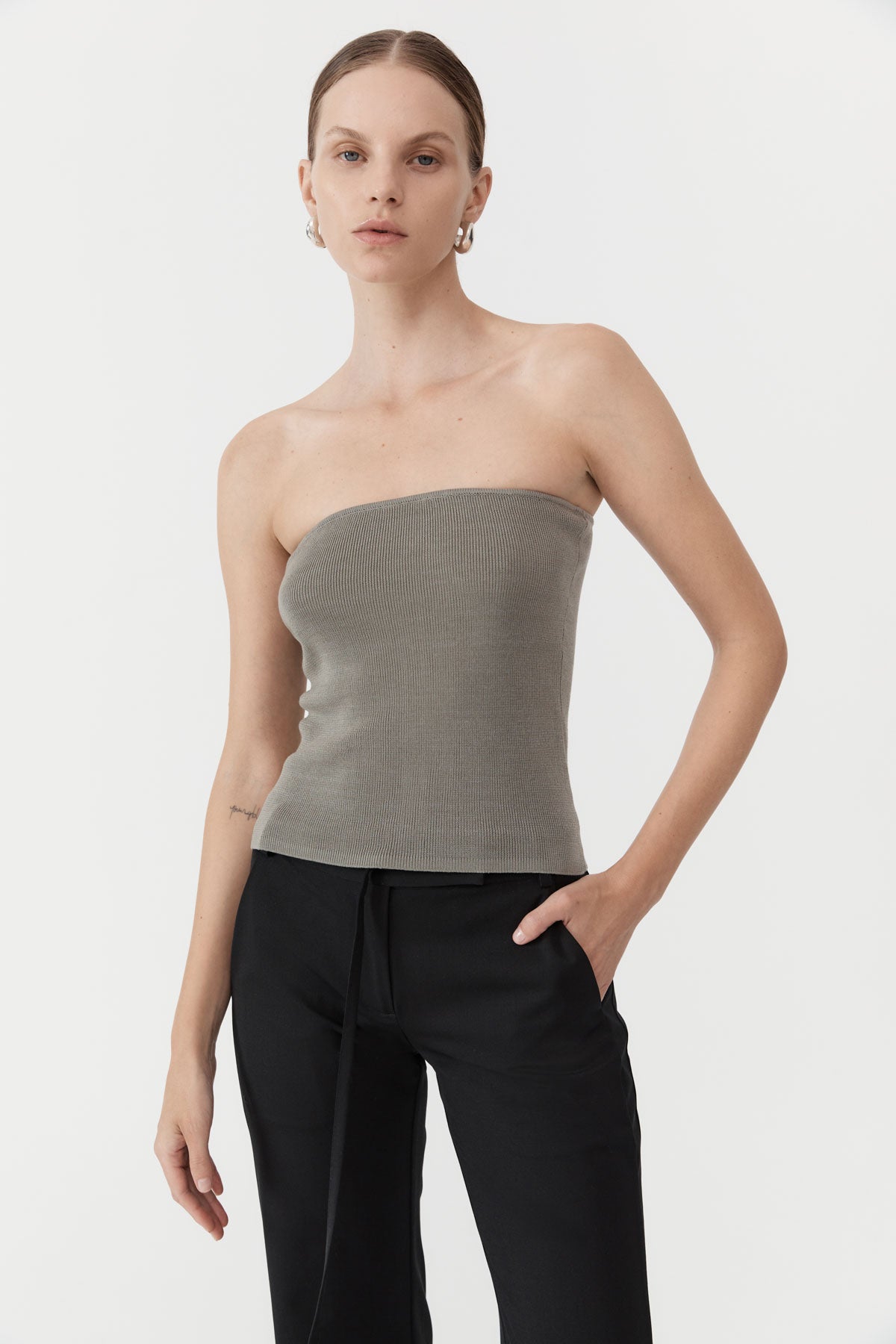 90s Strapless Knit Top - Shadow