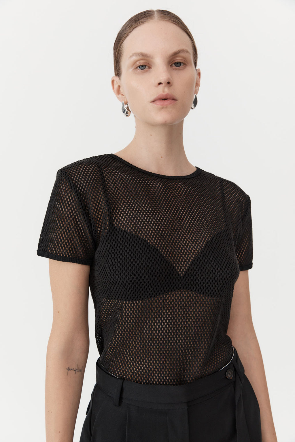 short sleeve knit black＆Dot mesh tee 20230326_StAgni_R24_SH_65_021_