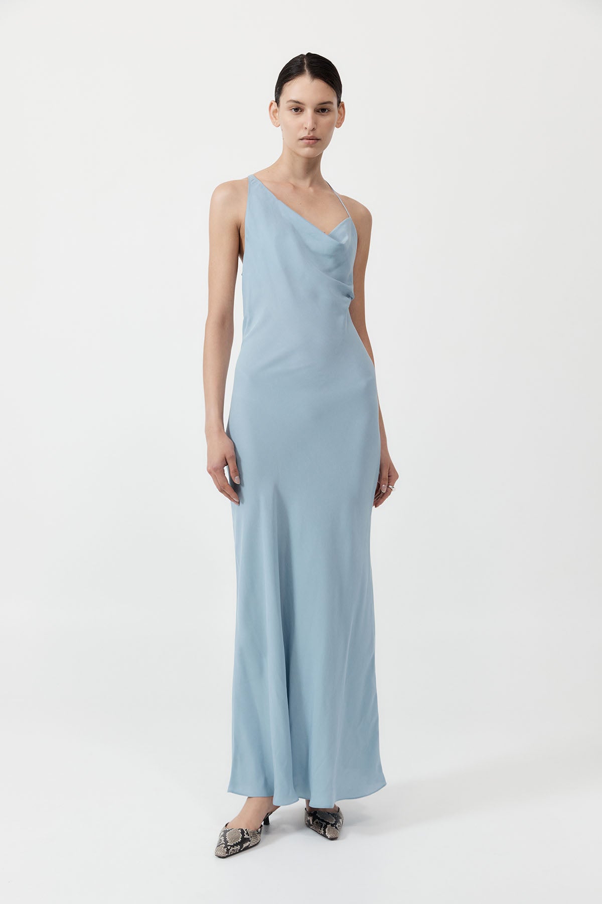 Asymm Drape Maxi Dress - Stone Blue