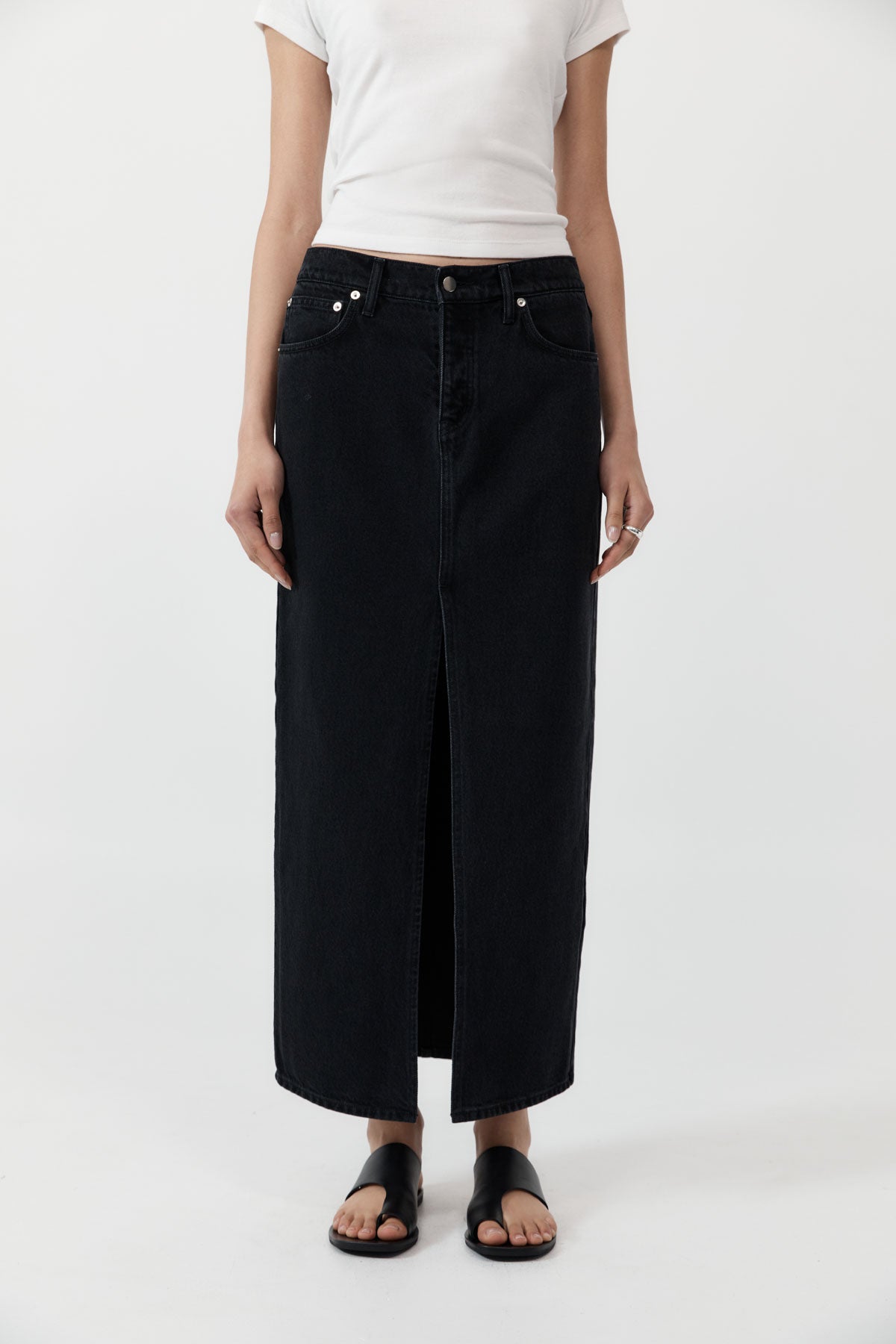 Denim Maxi Skirt - Washed Black