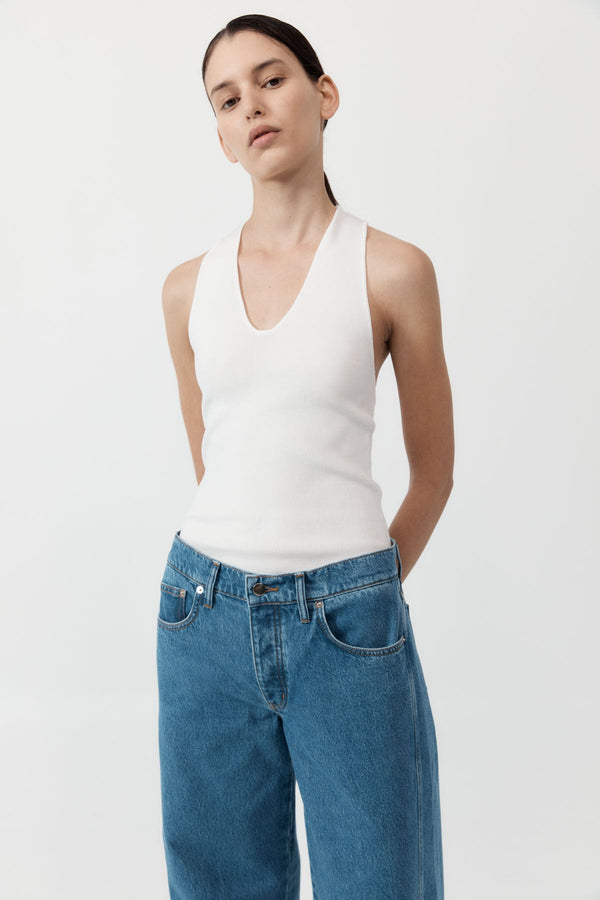 Plunge Neck Knit Top - White