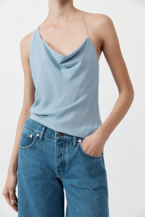 Asymm Drape Top - Stone Blue