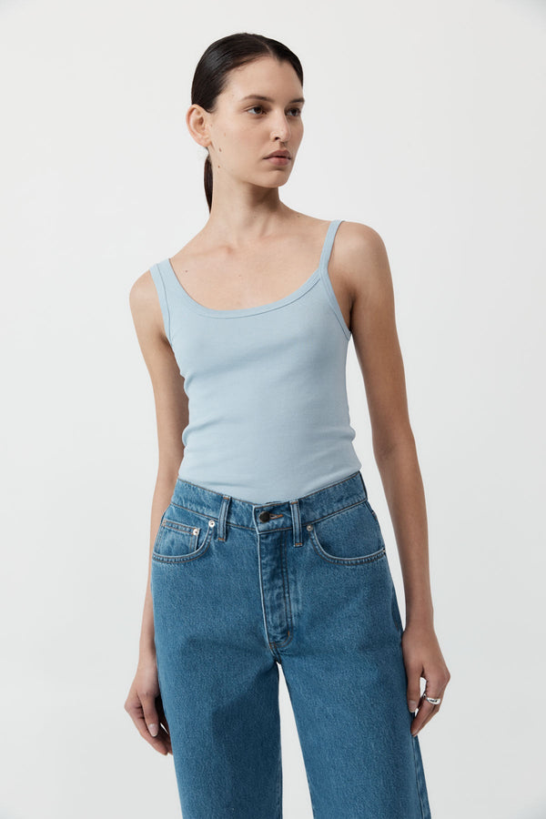 Organic Cotton Asymm Tank - Stone Blue