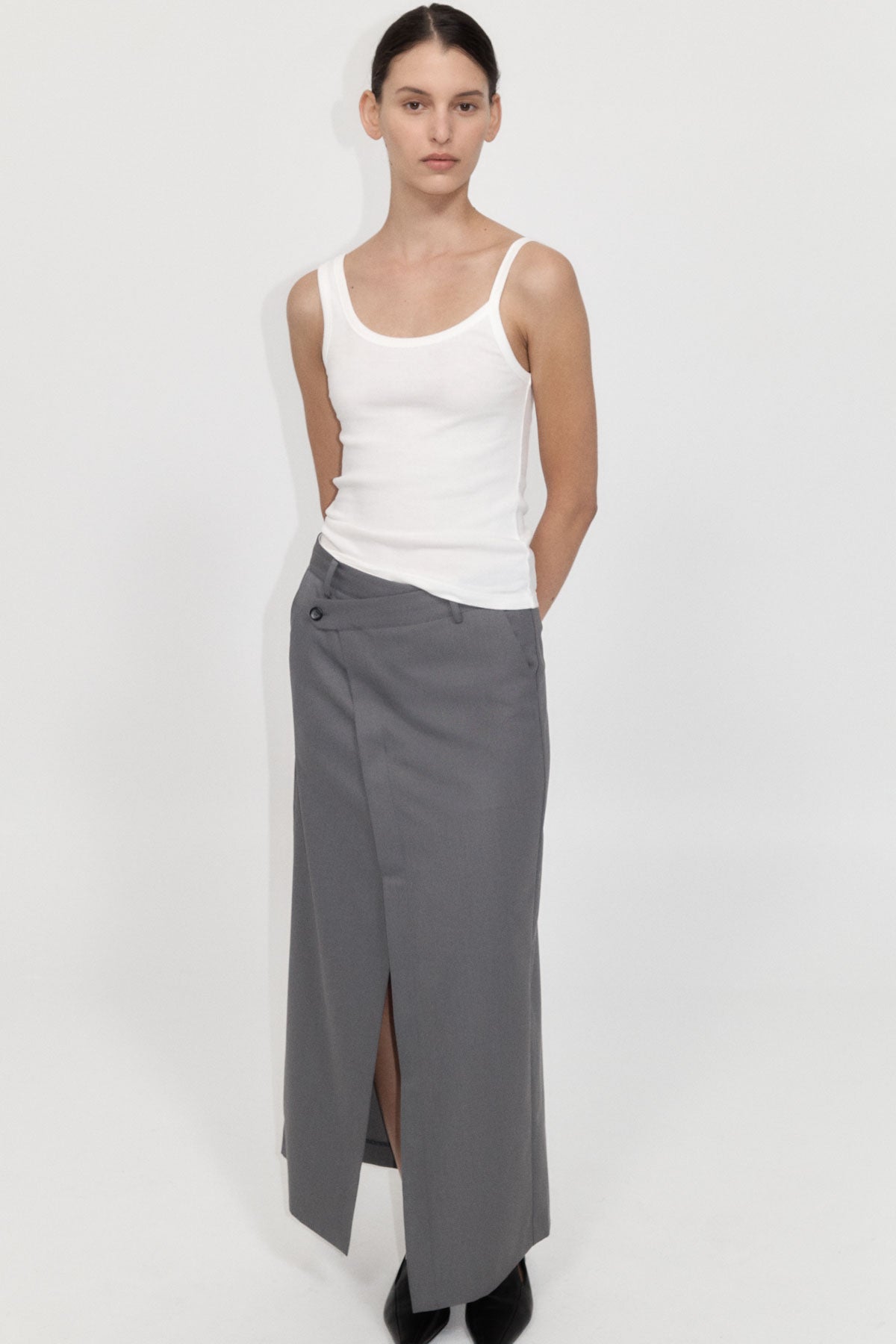 Deconstructed Waist Maxi Skirt - Pewter Grey