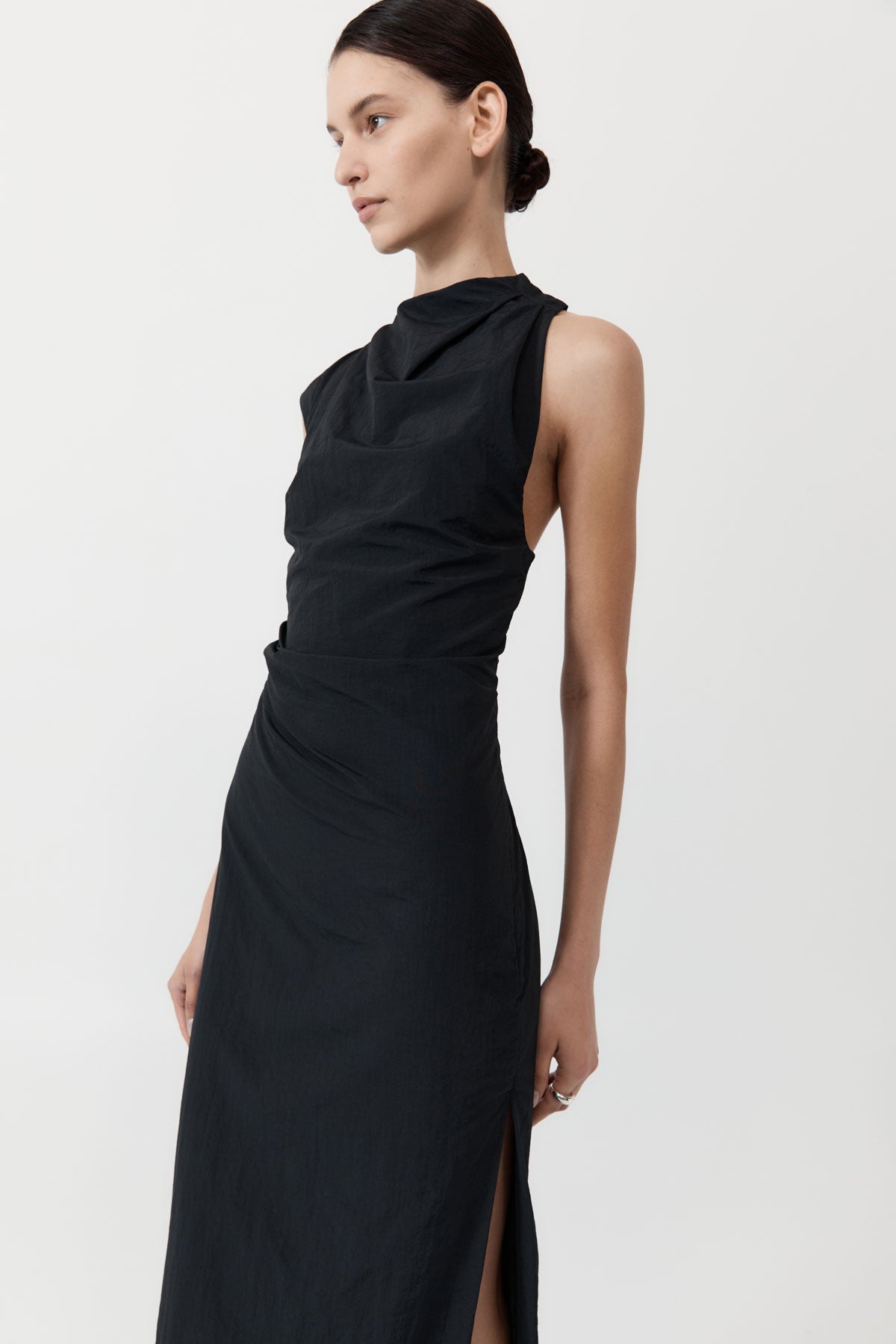 Asymm Tuck Dress - Black