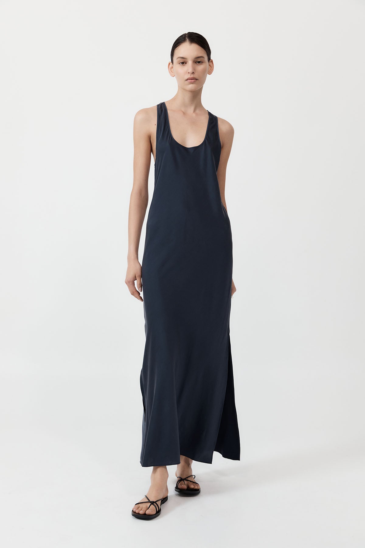 Soft Silk Bias Tank Dress - Inkwell
