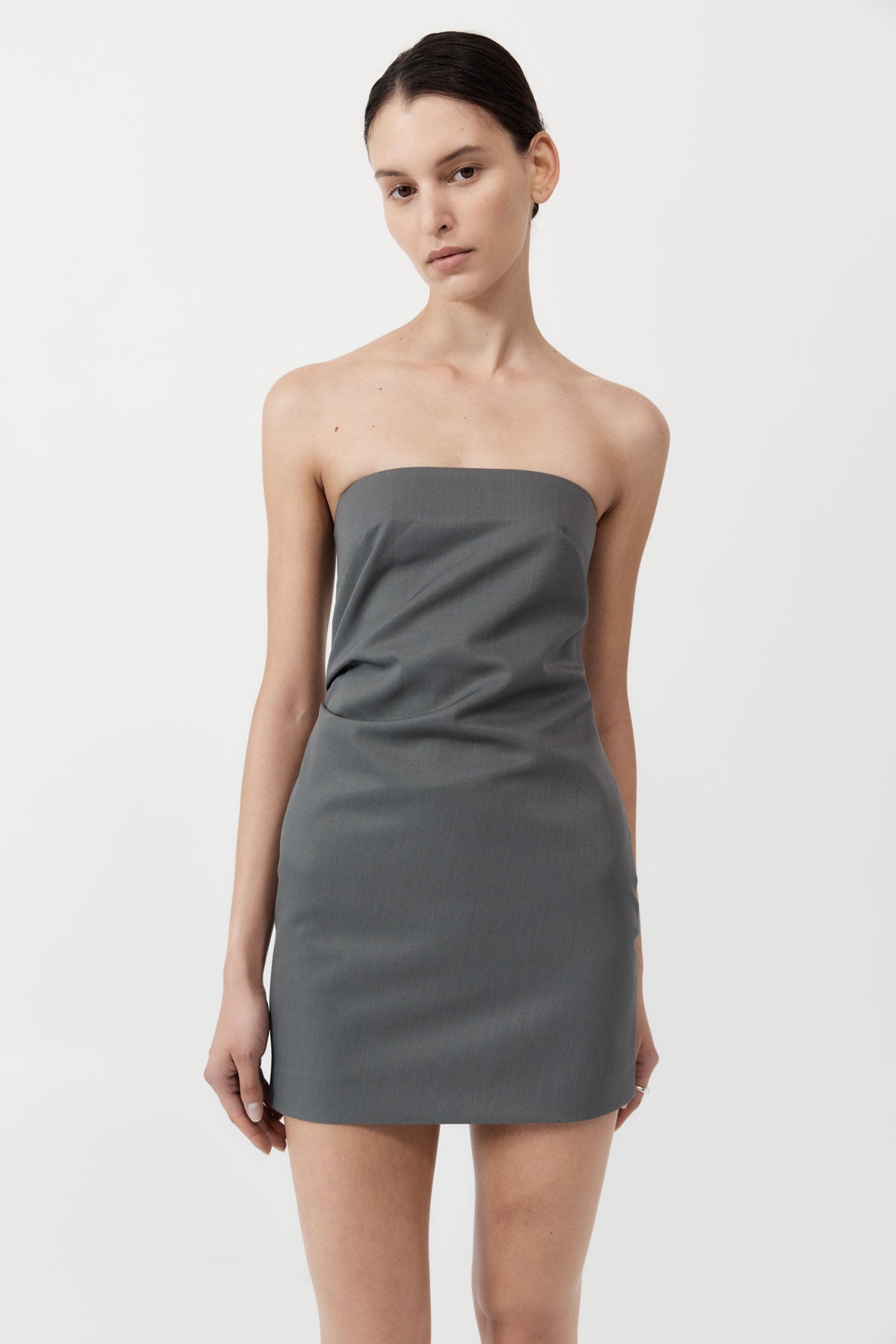 Tuck Mini Dress - Pewter Grey