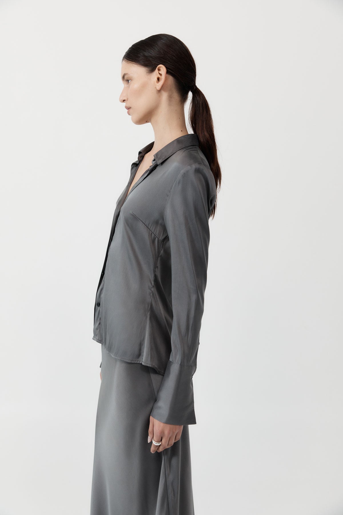 Soft Silk Shirt - Pewter Grey