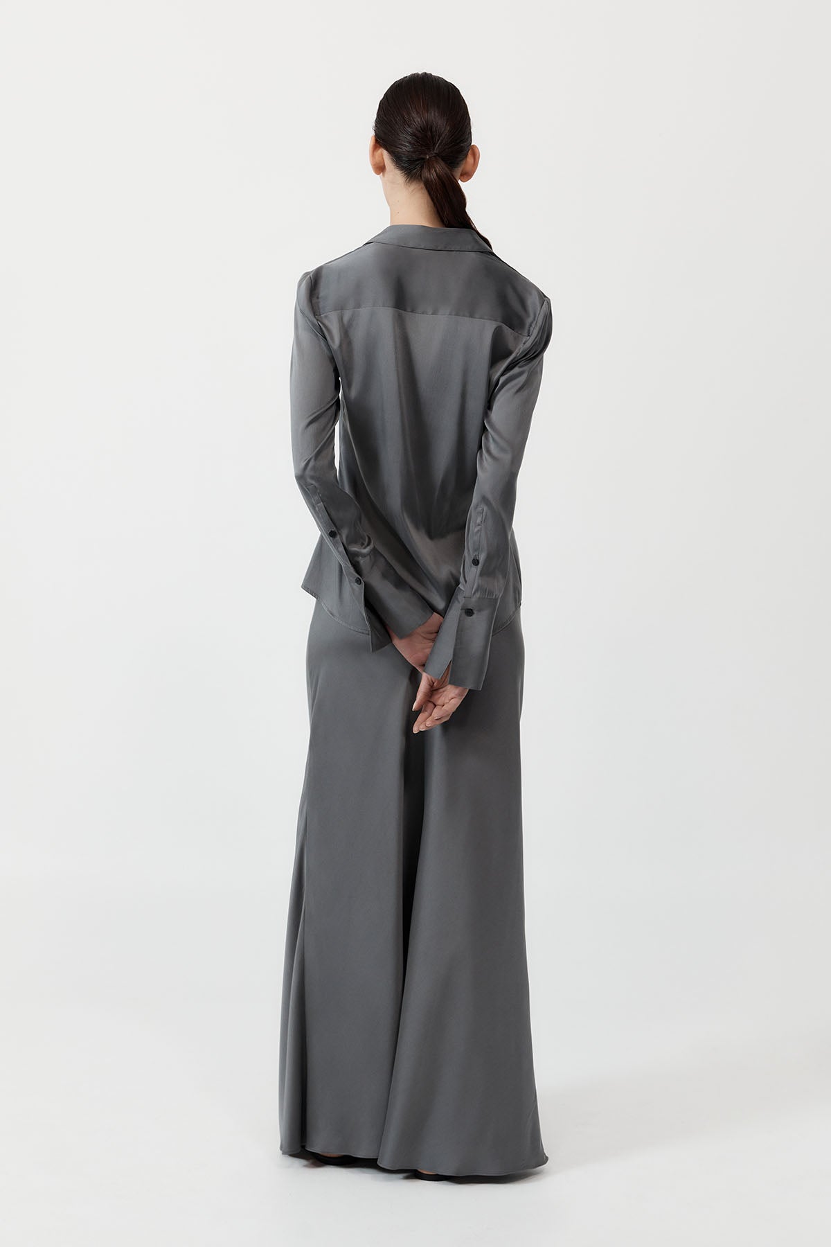 Soft Silk Maxi Skirt - Pewter Grey