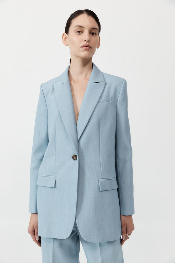 Single Button Tailored Blazer - Stone Blue