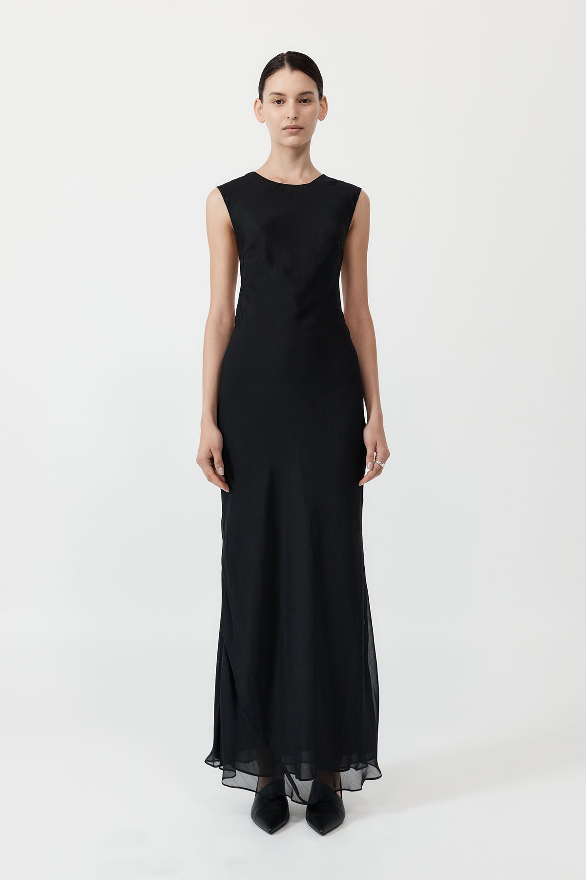 Pinstripe Silk Maxi Dress - Black