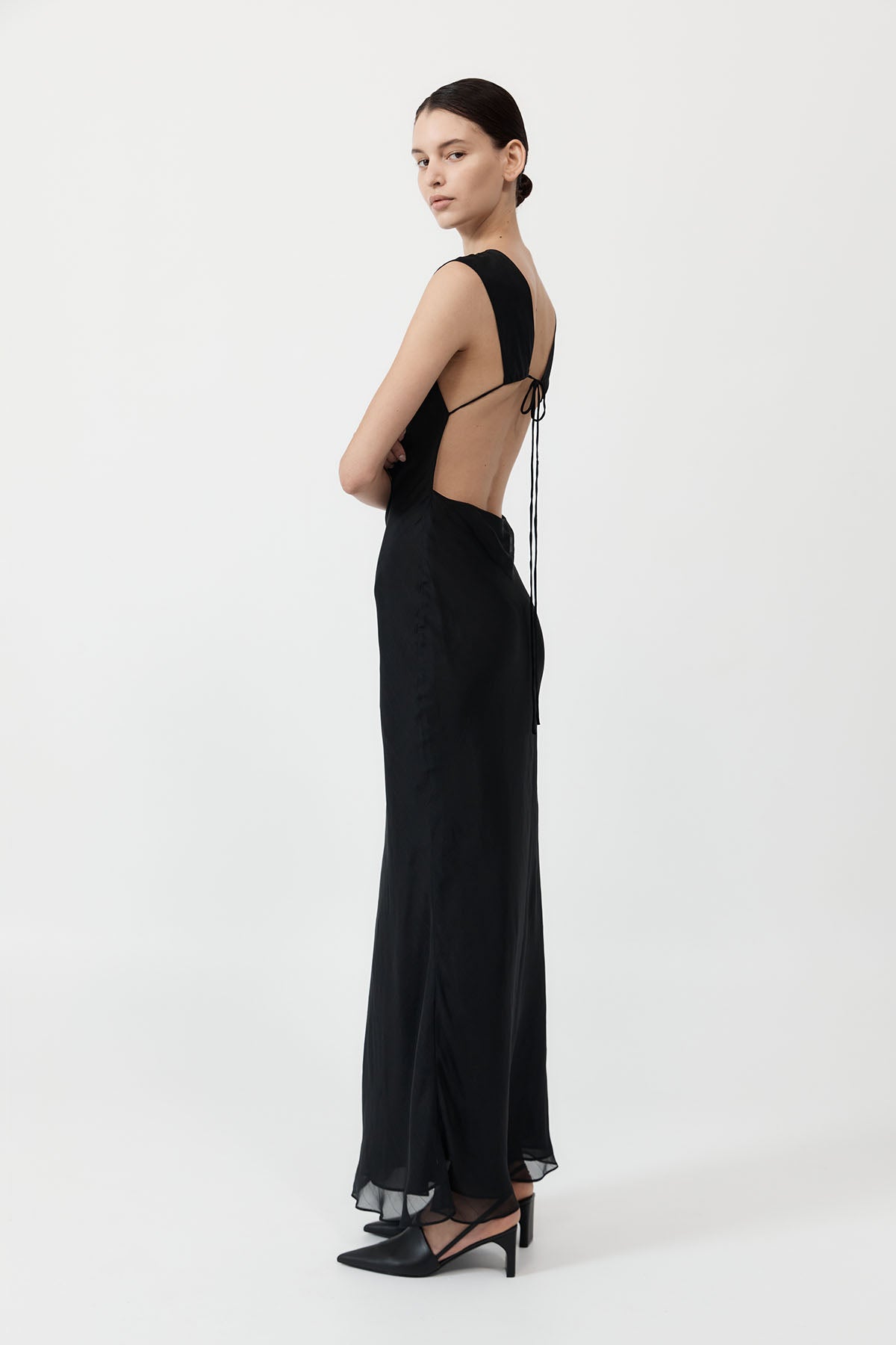 Pinstripe Silk Maxi Dress - Black
