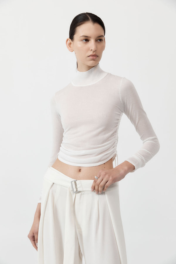 Sheer Ruched Top - White