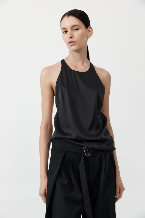 Soft Silk Suspender Top - Black