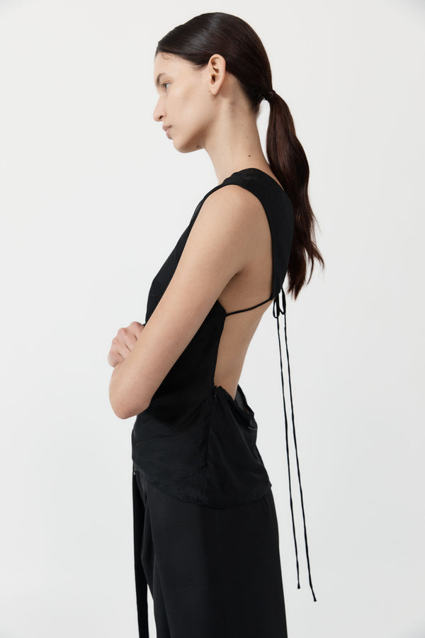 Pinstripe Silk Top - Black