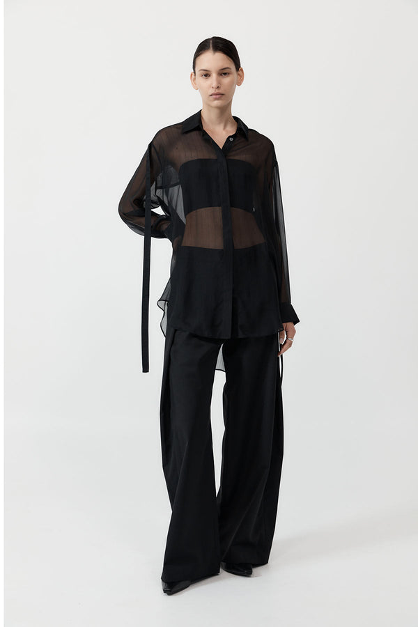 Pinstripe Silk Shirt - Black