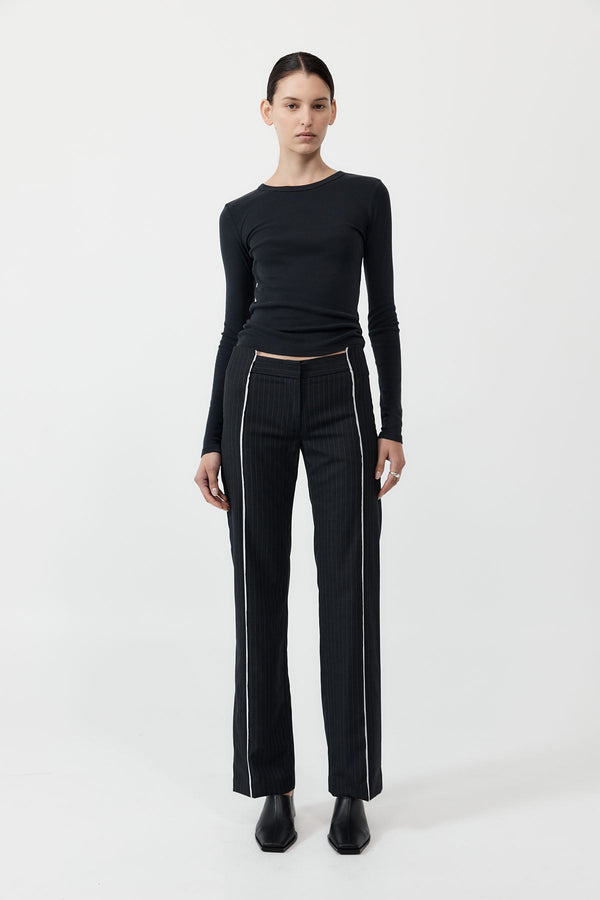 Deconstructed Pinstripe Trousers - Black