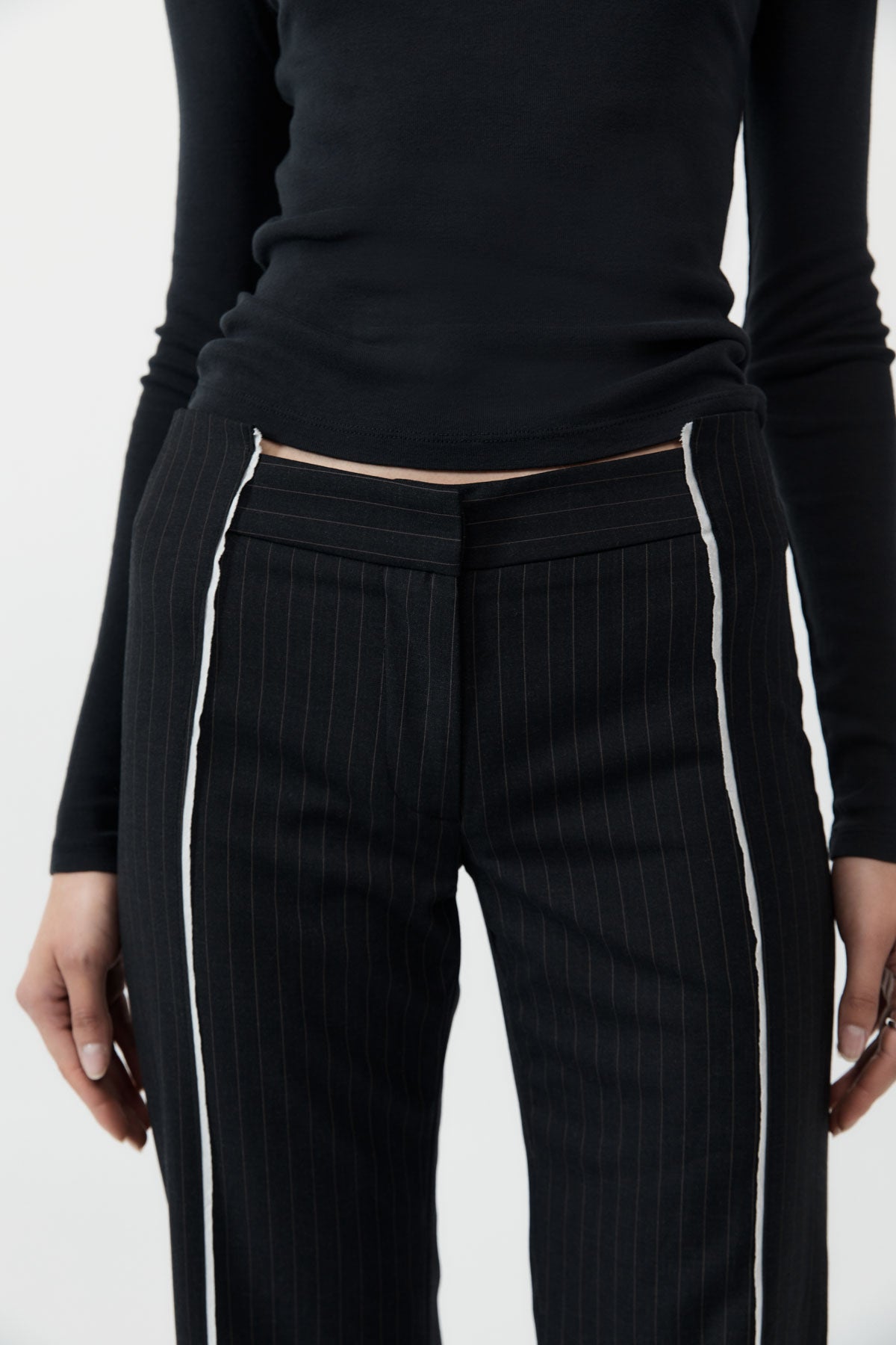 Deconstructed Pinstripe Trousers - Black