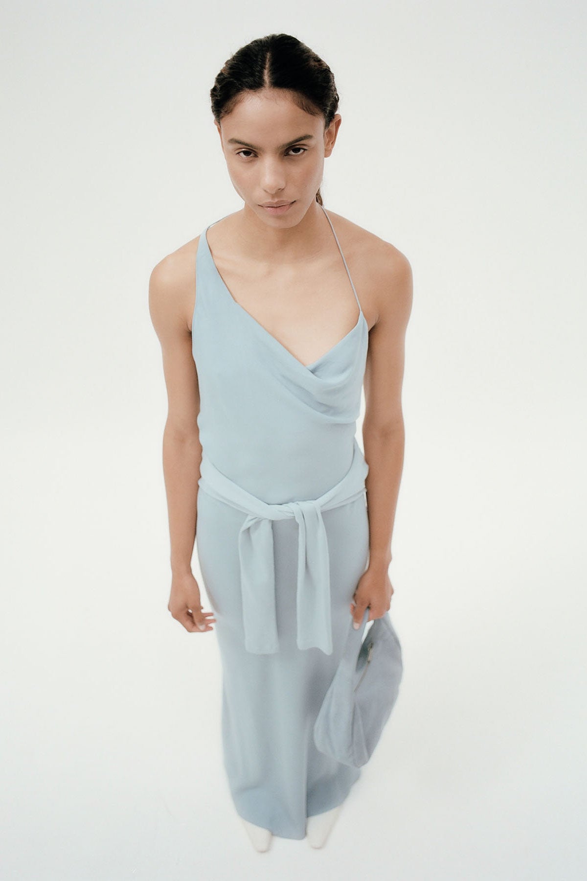 Asymm Drape Maxi Dress - Stone Blue